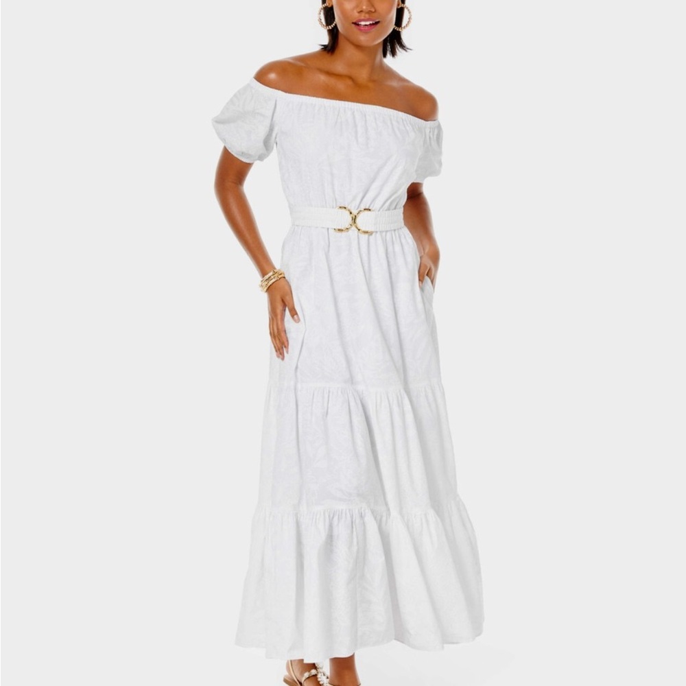 Lilly Pulitzer White Smocked Puff Sleeve Maxi Dress